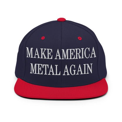 Make America Metal Again Embroidered Flat Bill Brim Snapback Hat Navy Red