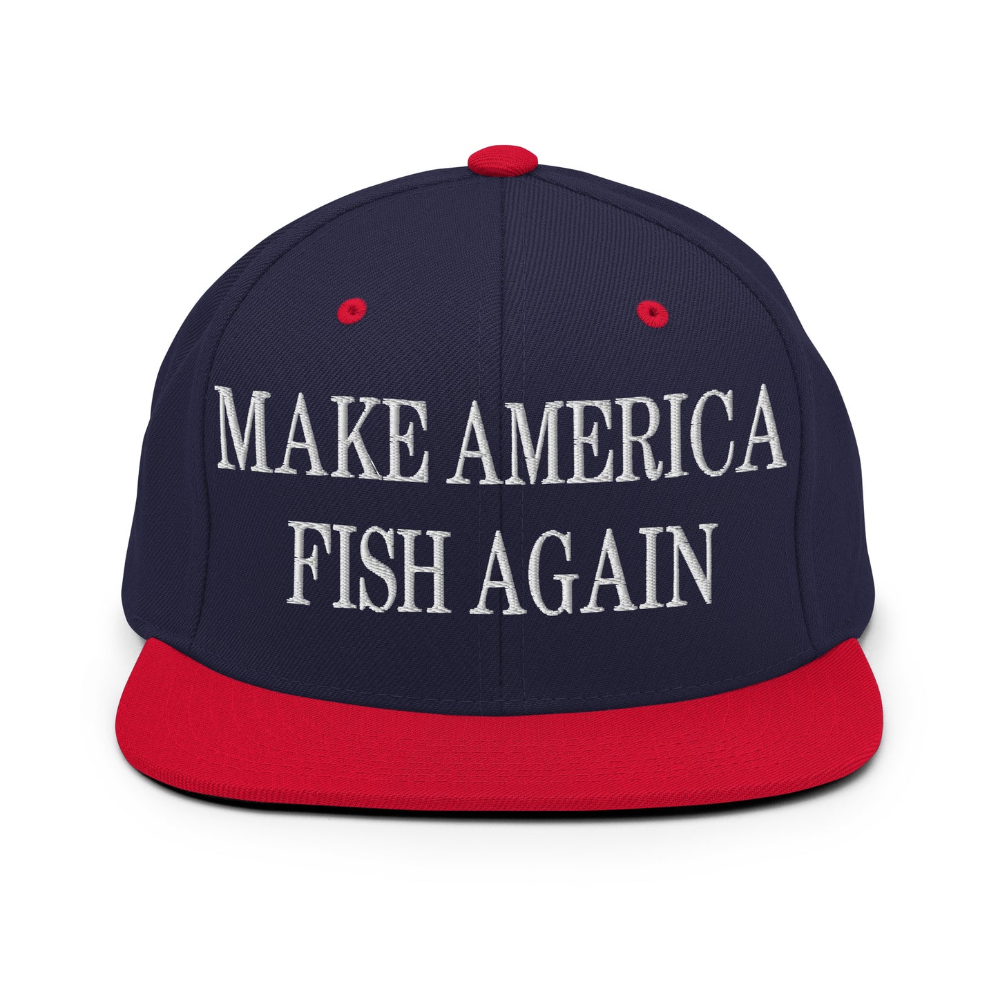 Make America Fish Again Embroidered Flat Bill Brim Snapback Hat Navy Red