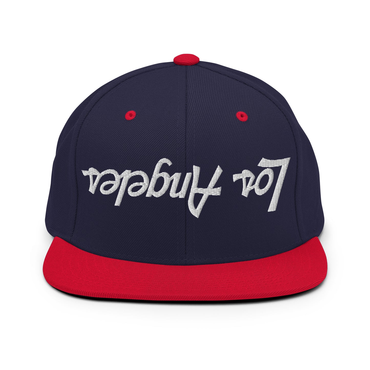 Upside Down Los Angeles LA Vintage Sports Script Flat Bill Brim Snapback Hat Navy Red