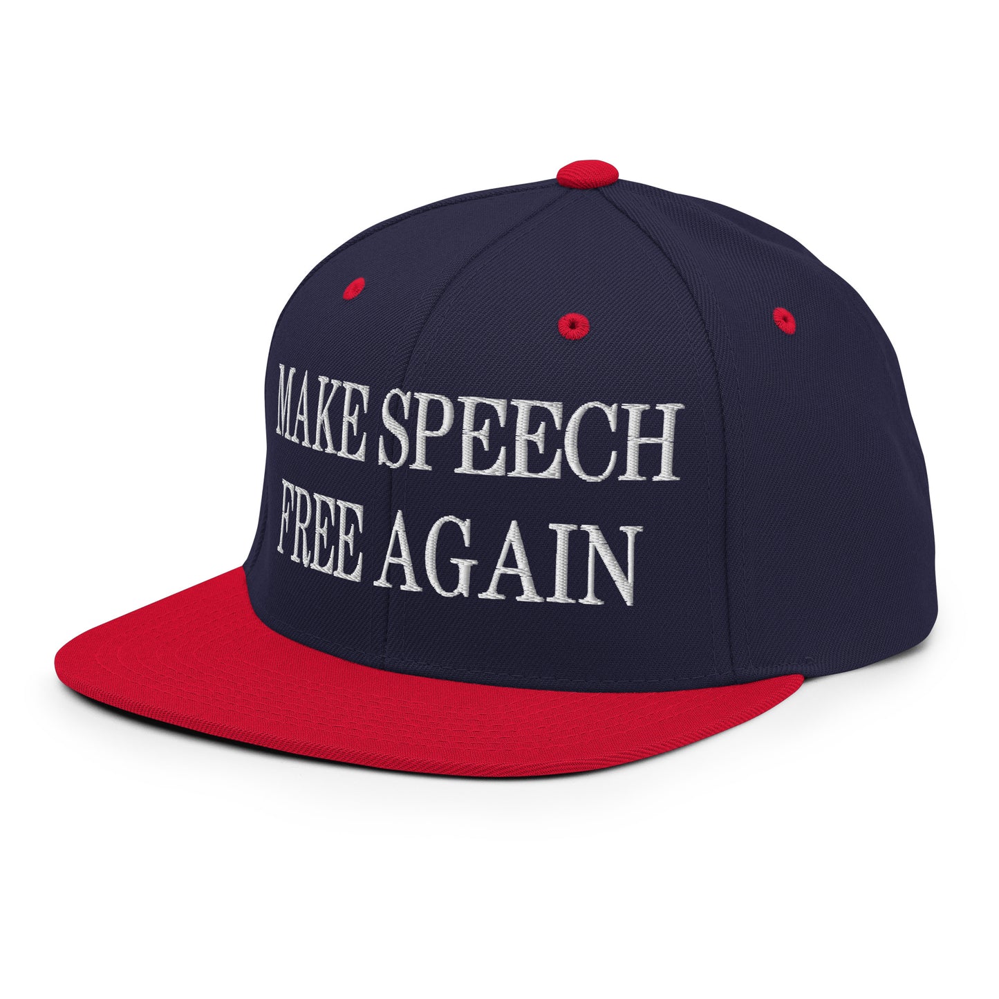 Make Speech Free Again Embroidered Flat Bill Brim Snapback Hat Navy Red