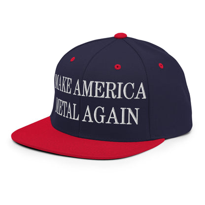 Make America Metal Again Embroidered Flat Bill Brim Snapback Hat Navy Red