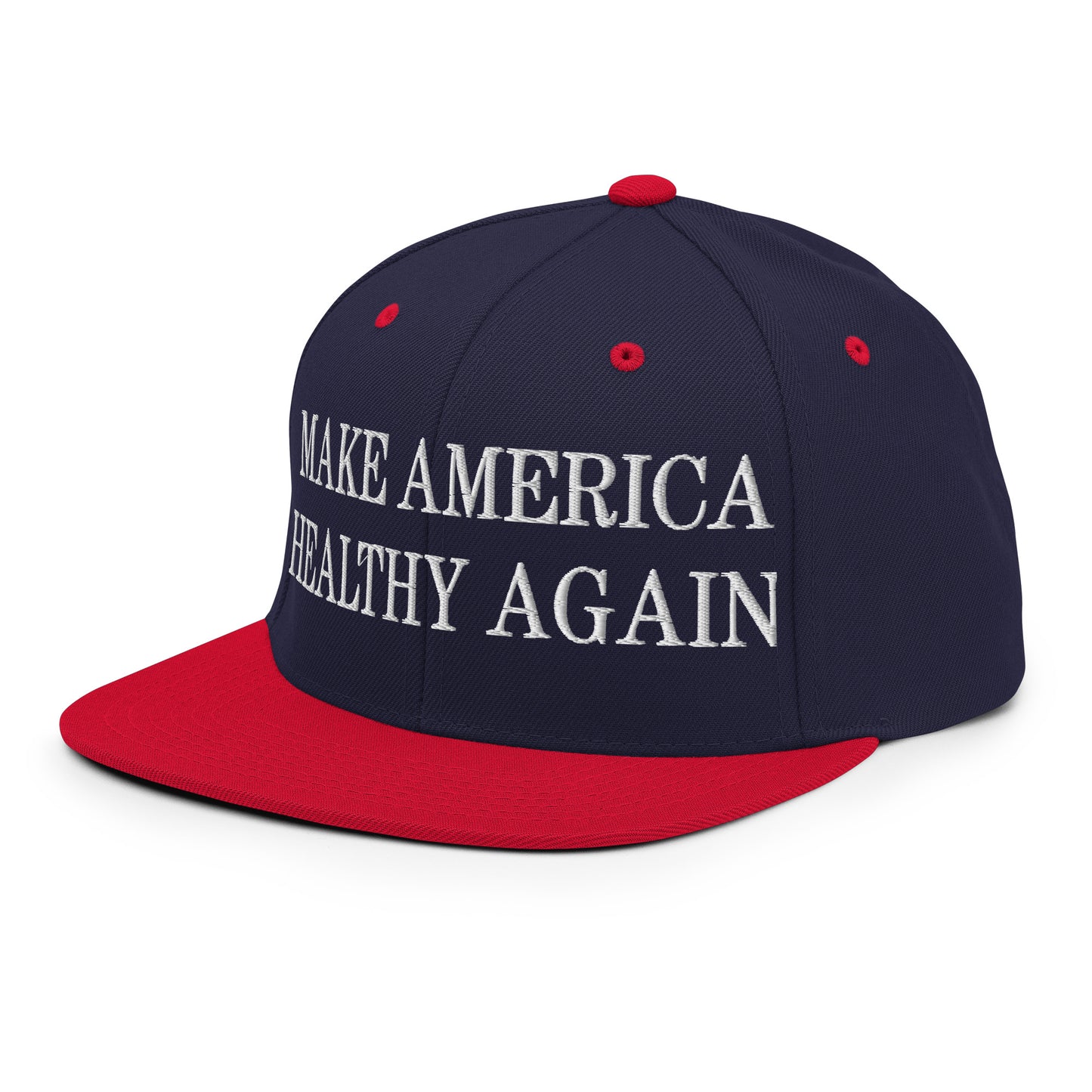 Make America Healthy Again Embroidered Flat Bill Brim Snapback Hat Navy Red