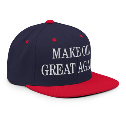 Make Oil Great Again Embroidered Flat Bill Brim Snapback Hat Navy Red