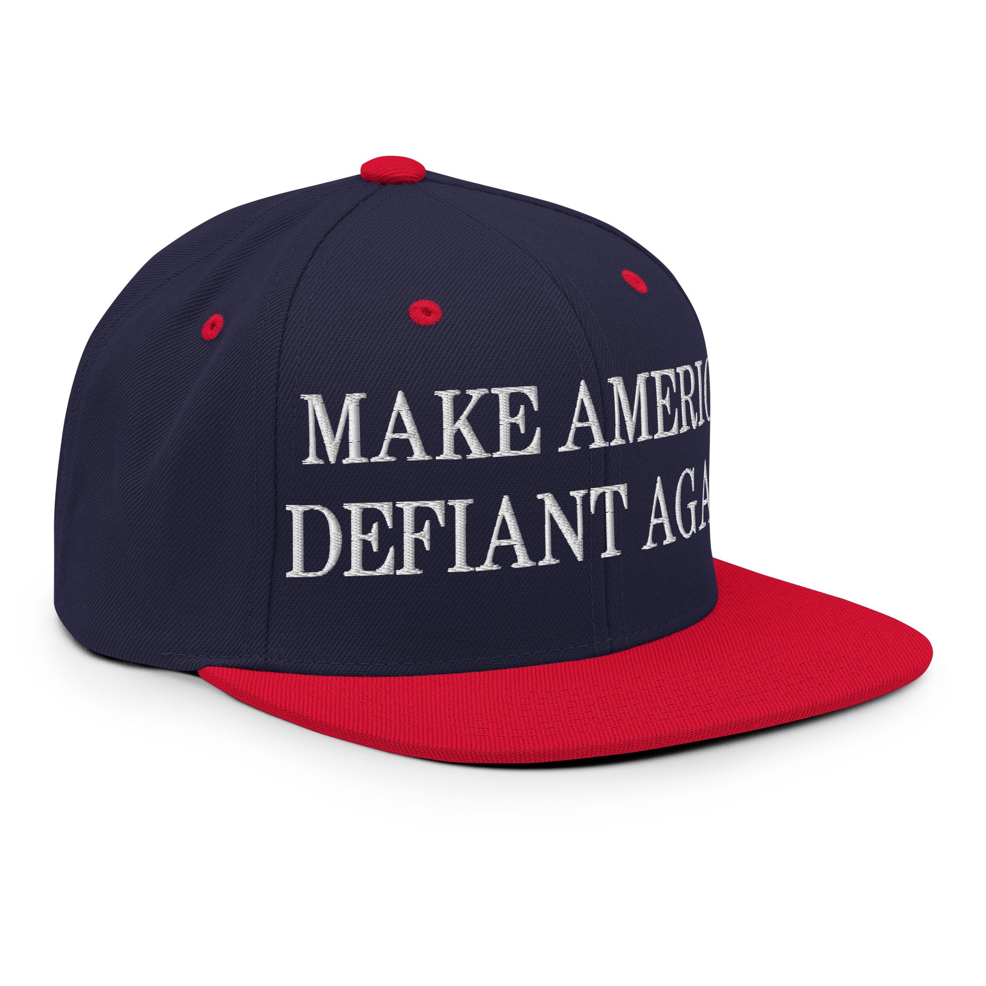 Make America Defiant Again Embroidered Flat Bill Brim Snapback Hat Navy Red