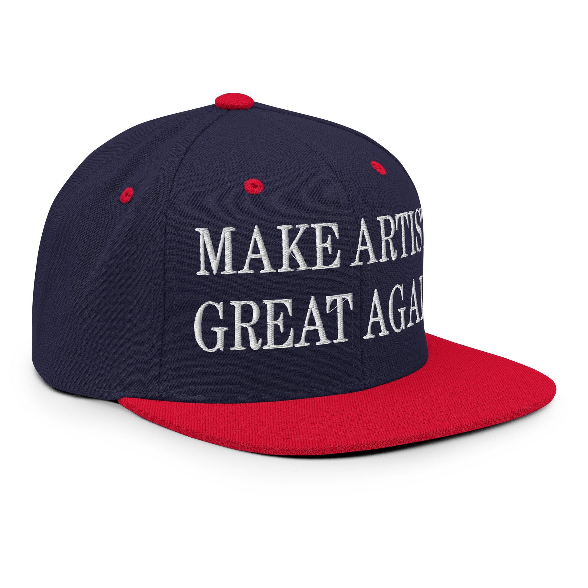 Make Artist Great Again Embroidered Flat Bill Brim Snapback Hat Navy Red