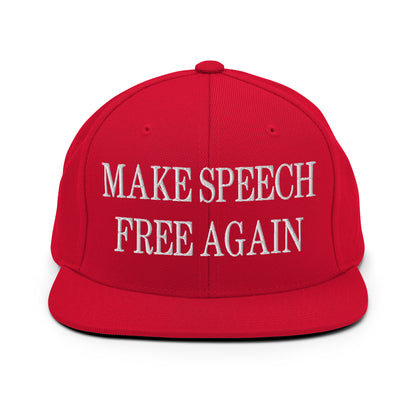 Make Speech Free Again Embroidered Flat Bill Brim Snapback Hat Red