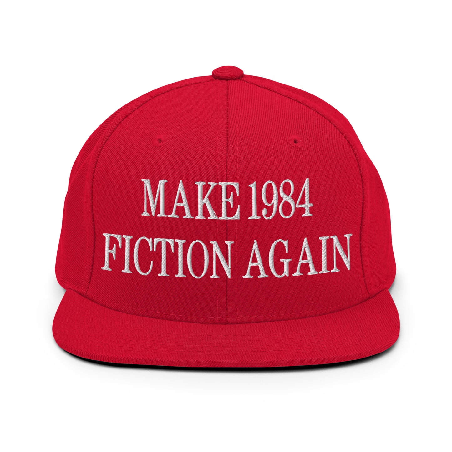 Make 1984 Fiction Again Embroidered Flat Bill Brim Snapback Hat Red