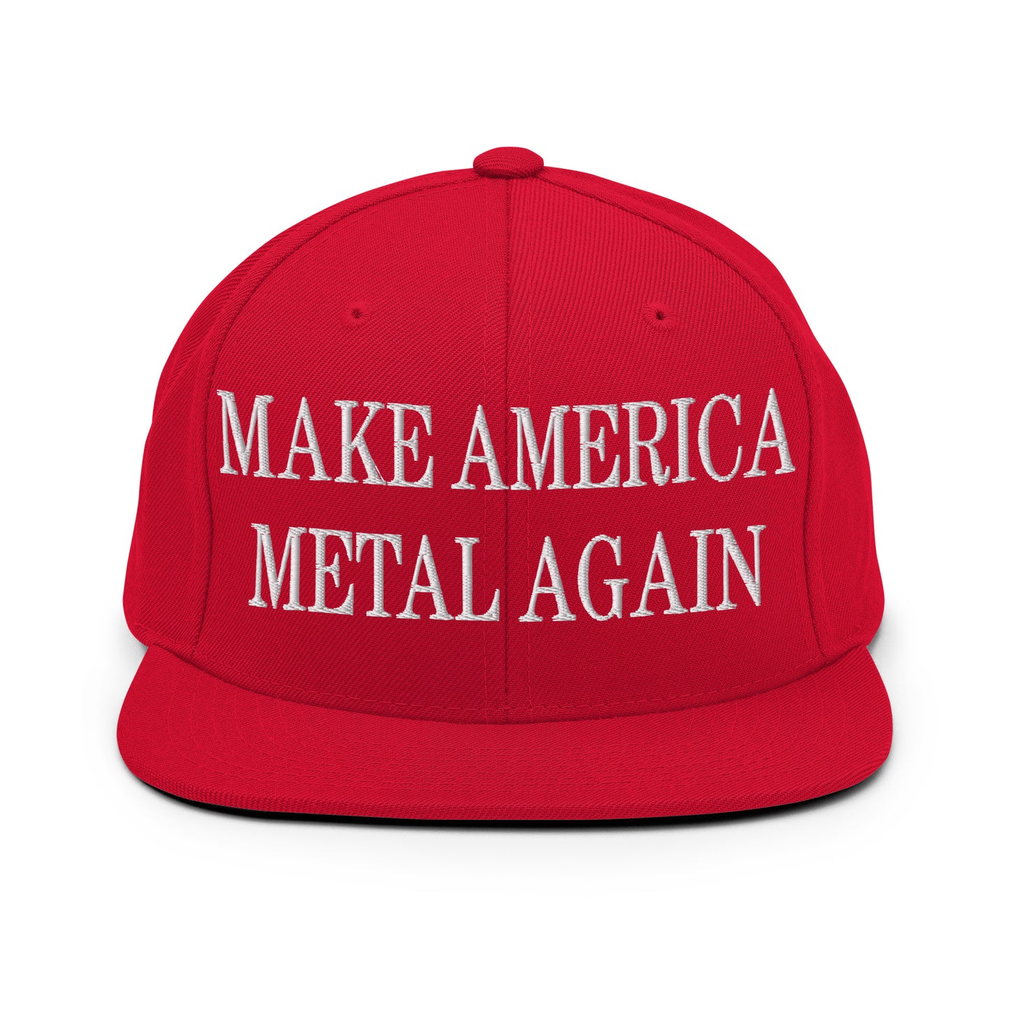 Make America Metal Again Embroidered Flat Bill Brim Snapback Hat Red