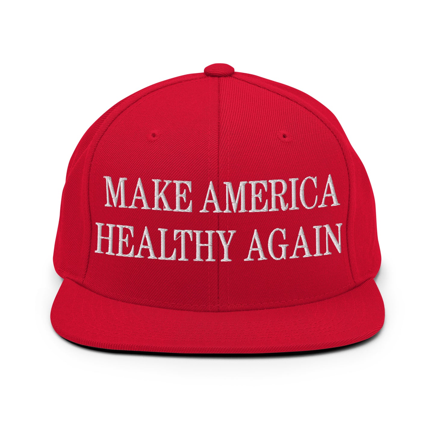 Make America Healthy Again Embroidered Flat Bill Brim Snapback Hat Red