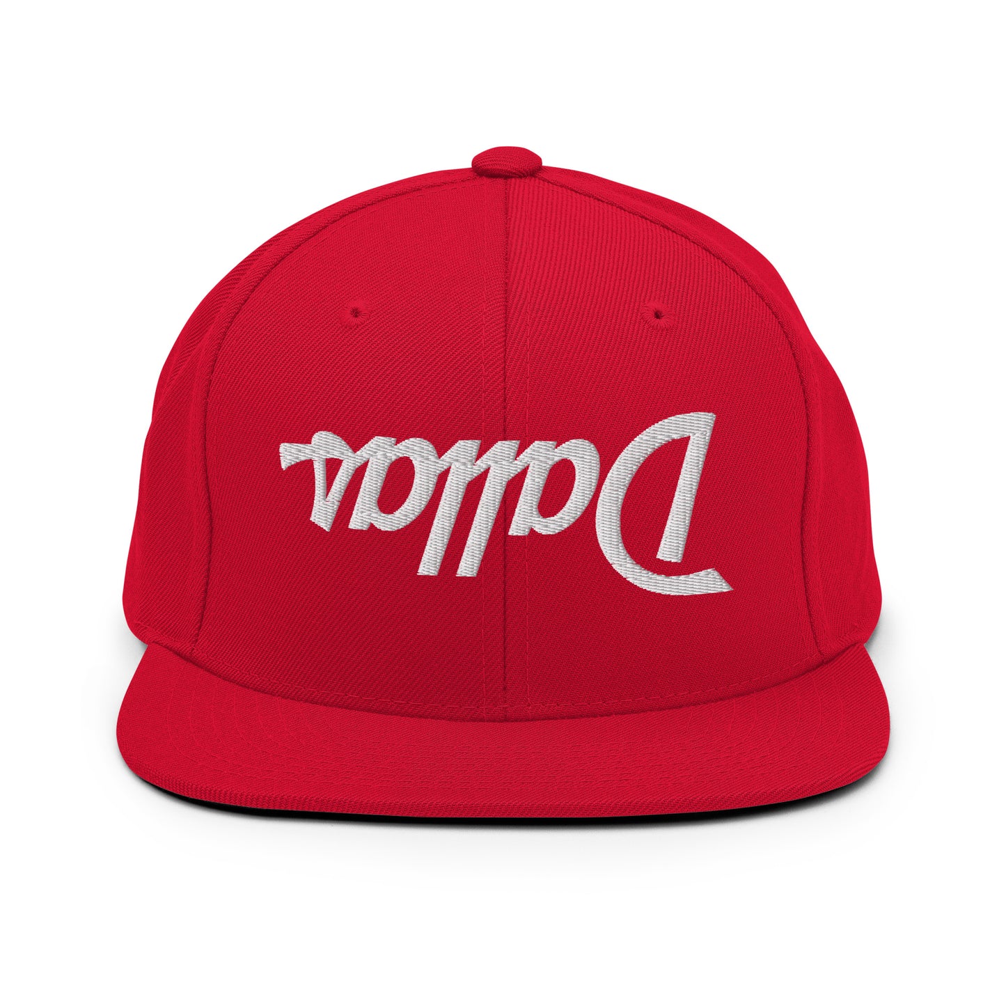 Upside Down Dallas Vintage Sports Script Flat Bill Brim Snapback Hat Red