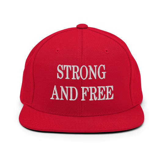 Strong and Free Embroidered Flat Bill Brim Snapback Hat Red