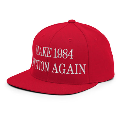 Make 1984 Fiction Again Embroidered Flat Bill Brim Snapback Hat Red