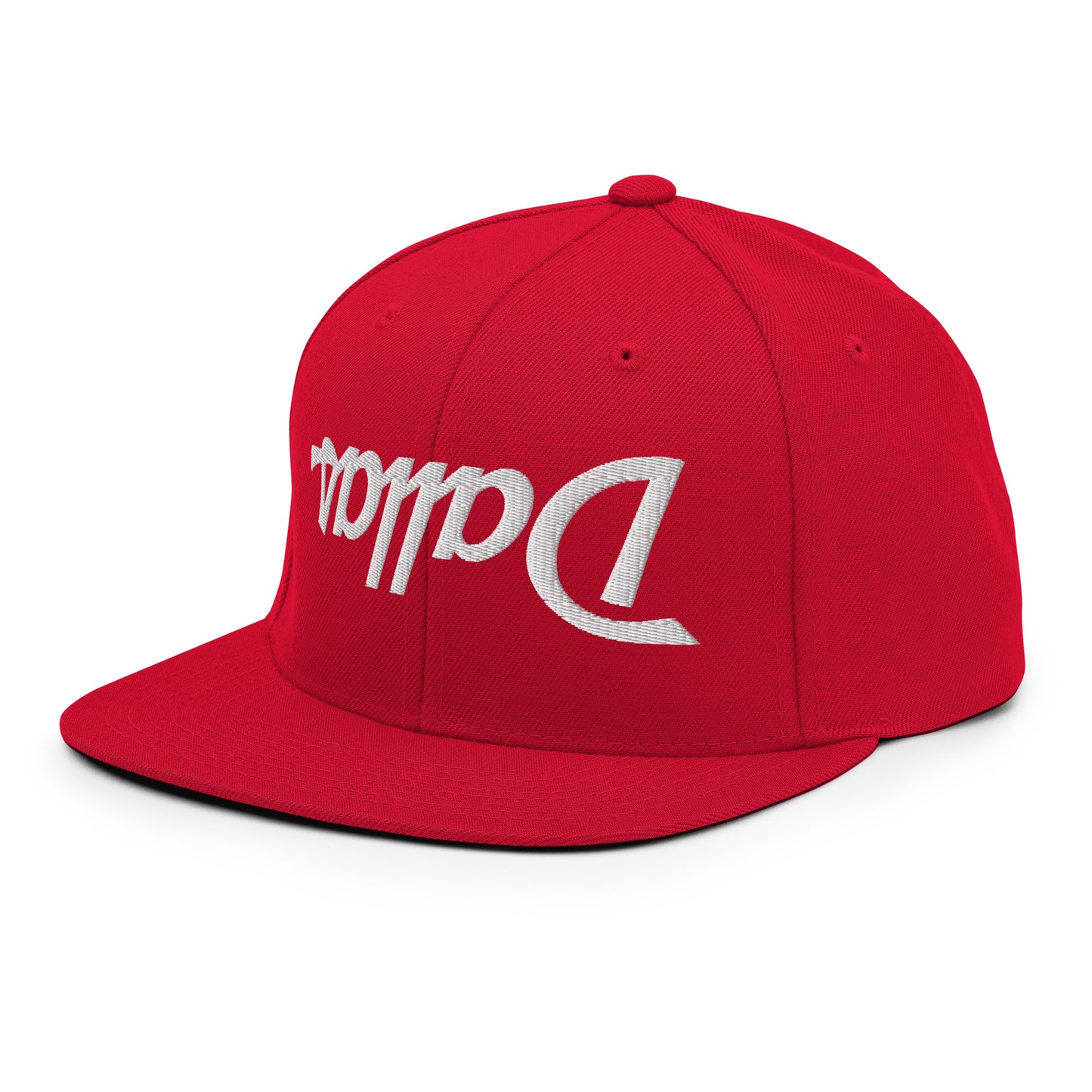 Upside Down Dallas Vintage Sports Script Flat Bill Brim Snapback Hat Red