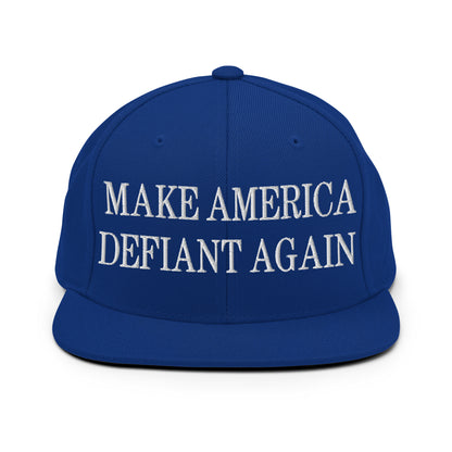 Make America Defiant Again Embroidered Flat Bill Brim Snapback Hat Royal Blue