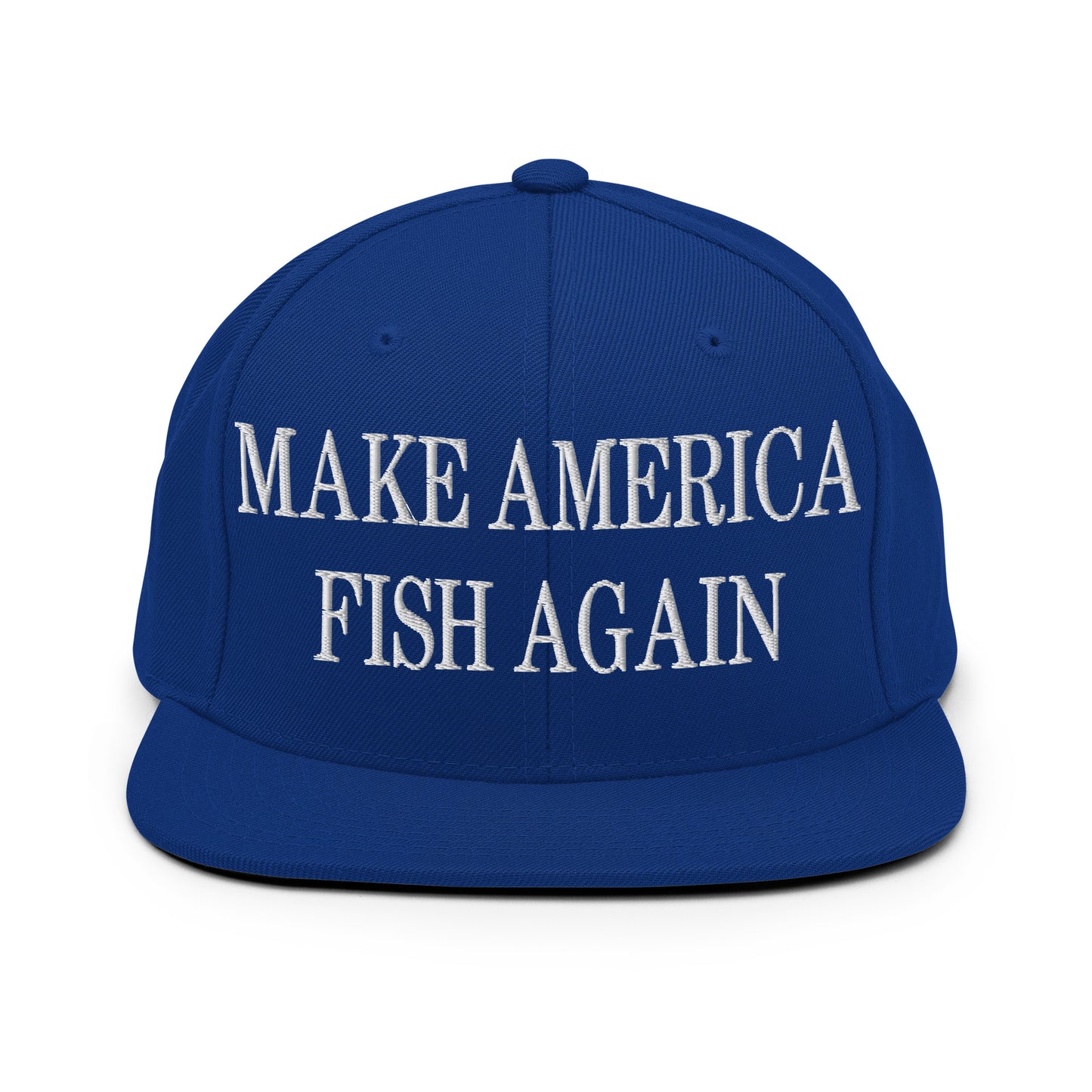 Make America Fish Again Embroidered Flat Bill Brim Snapback Hat Royal Blue