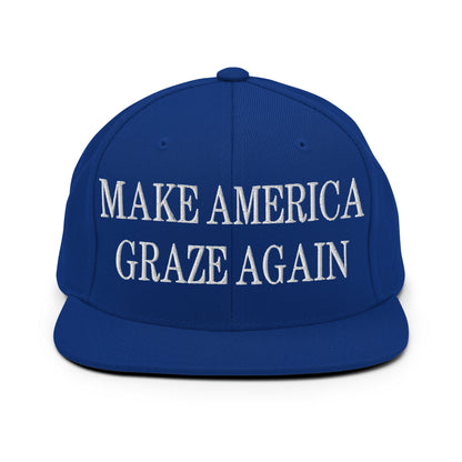 Make America Graze Again Embroidered Flat Bill Brim Snapback Hat Royal Blue