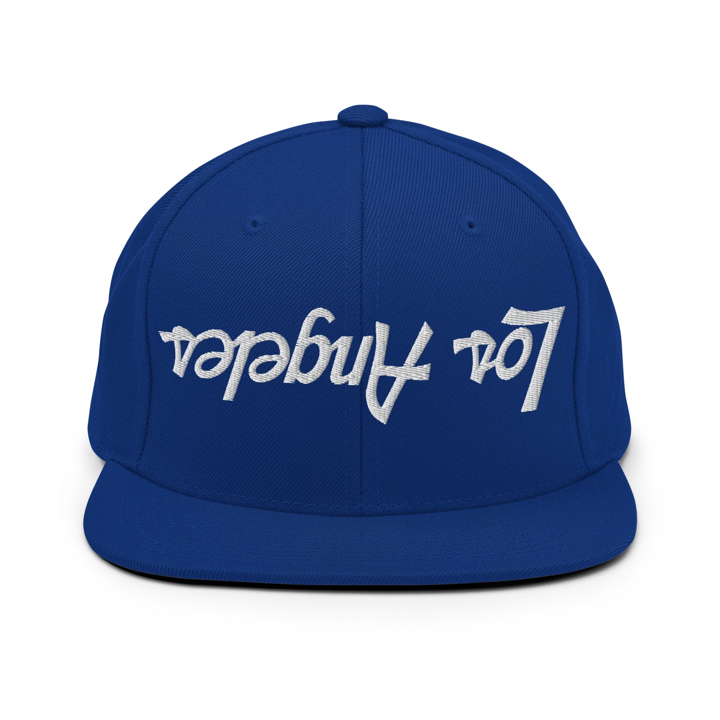 Upside Down Los Angeles LA Vintage Sports Script Flat Bill Brim Snapback Hat Royal Blue