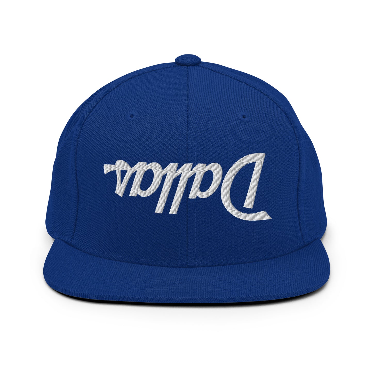 Upside Down Dallas Vintage Sports Script Flat Bill Brim Snapback Hat Royal Blue