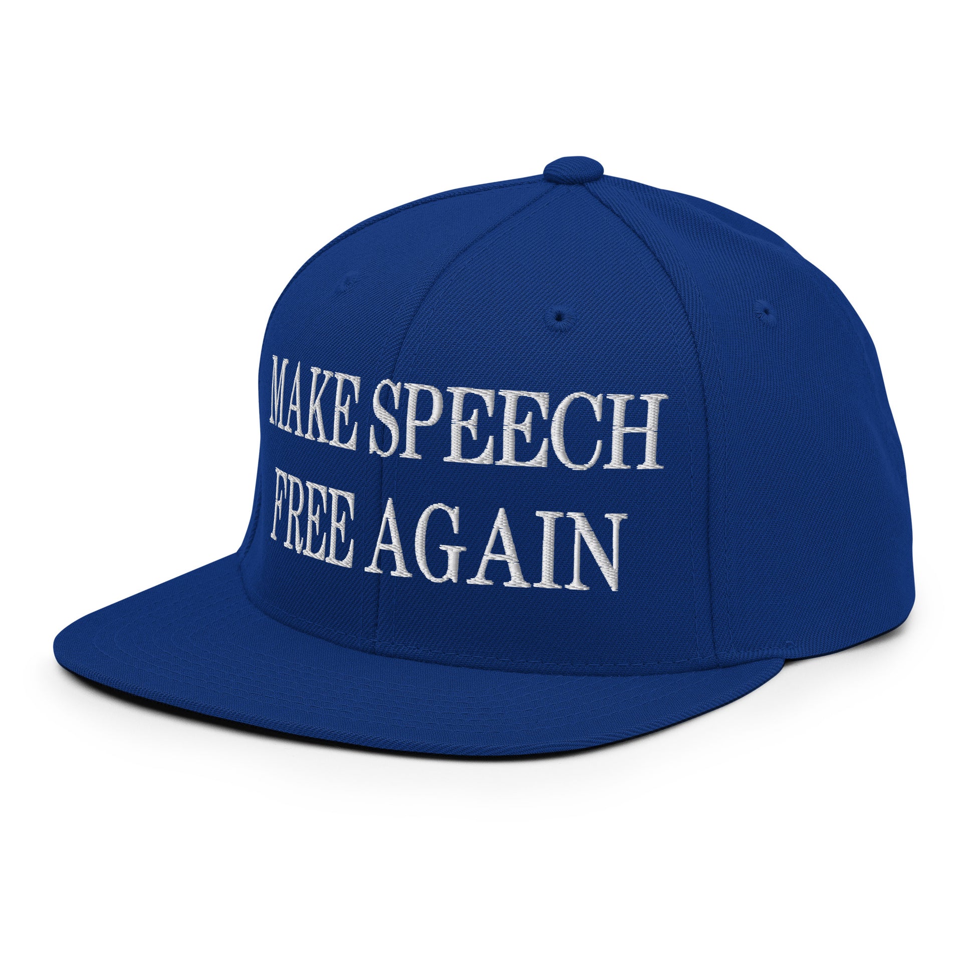 Make Speech Free Again Embroidered Flat Bill Brim Snapback Hat Royal Blue