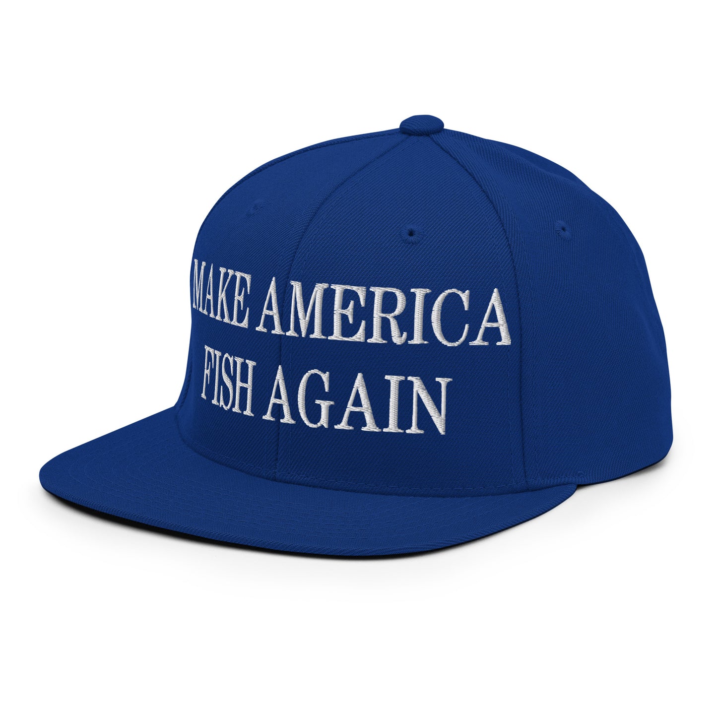 Make America Fish Again Embroidered Flat Bill Brim Snapback Hat Royal Blue