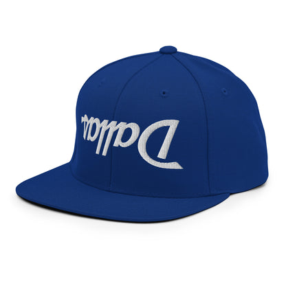 Upside Down Dallas Vintage Sports Script Flat Bill Brim Snapback Hat Royal Blue