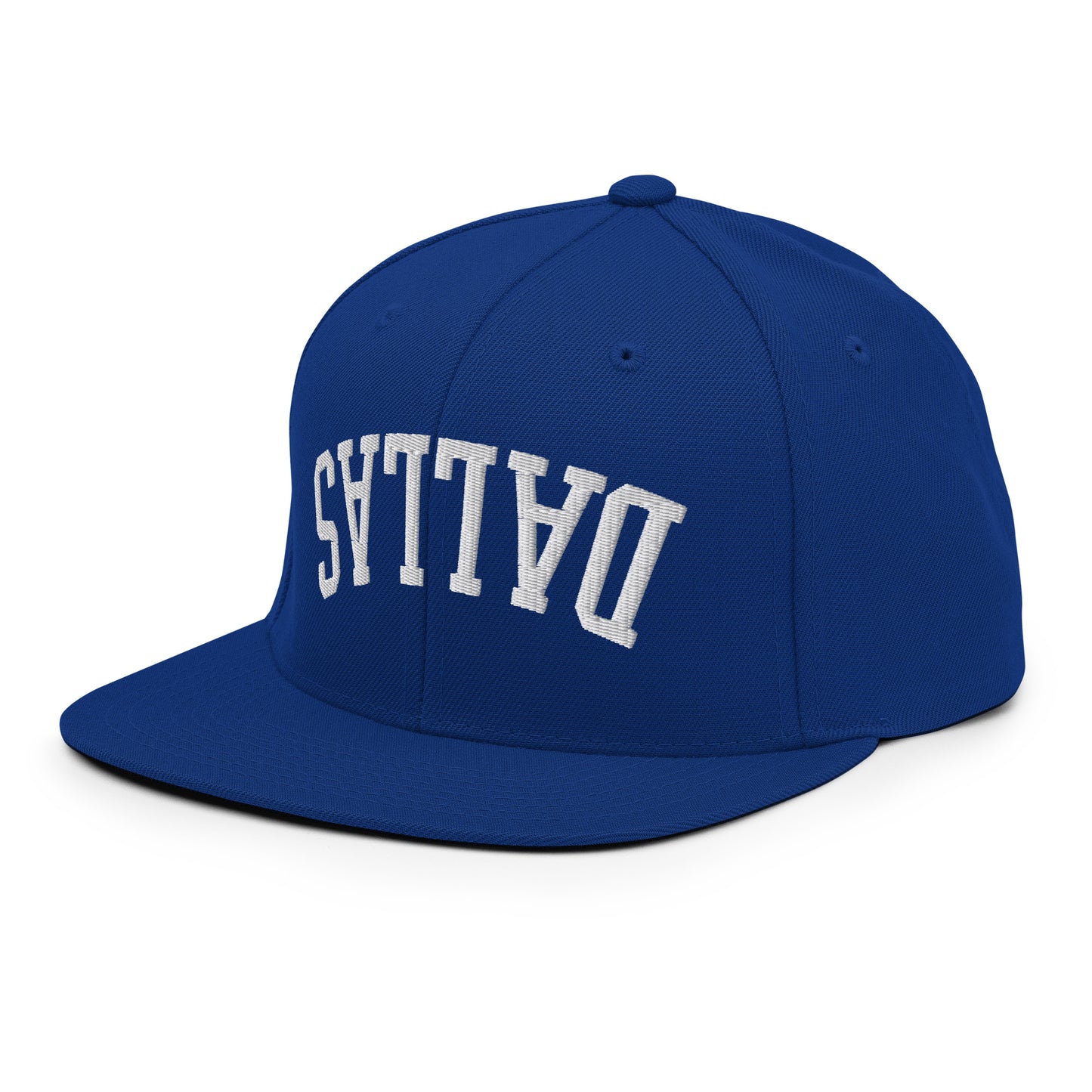 Upside Down Dallas Varsity Letterman Flat Bill Brim Snapback Hat Royal Blue