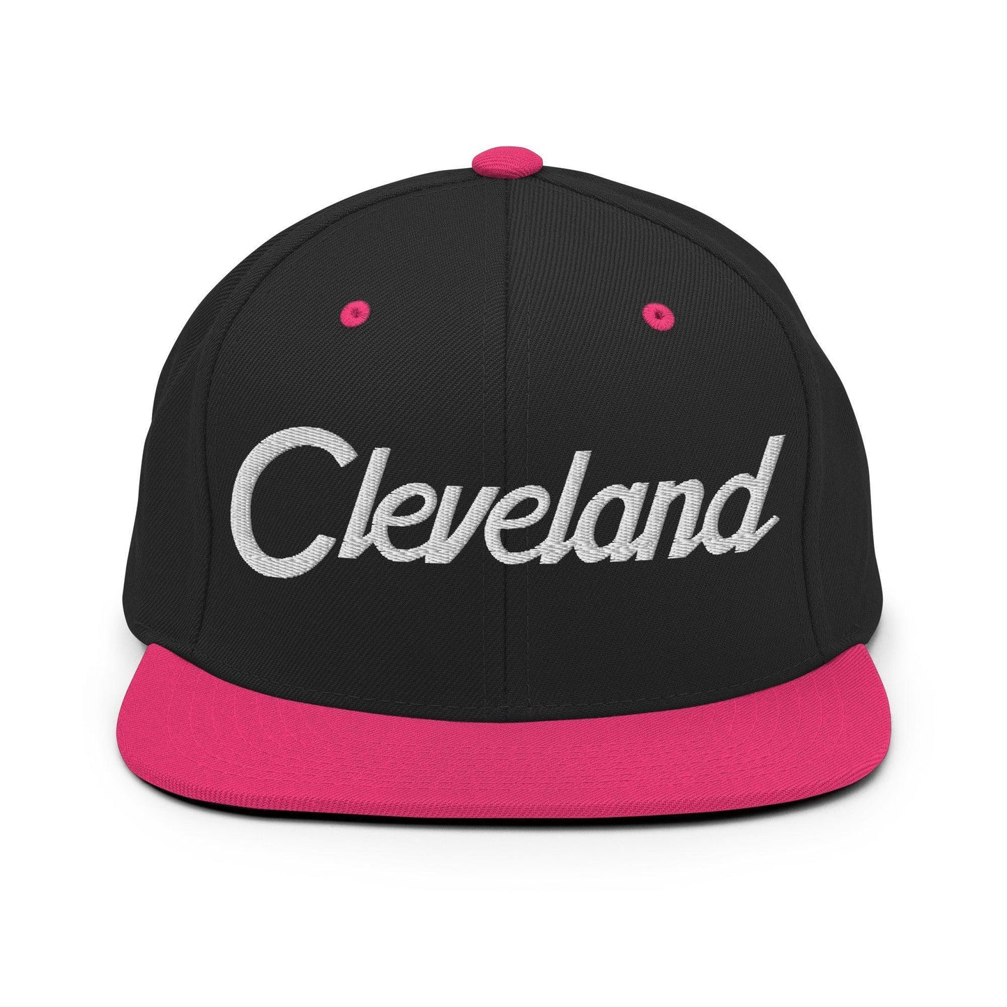 Cleveland Script Snapback Hat Black Neon Pink