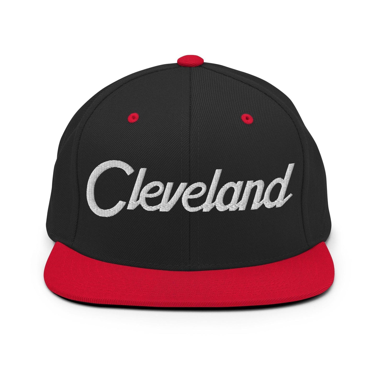 Cleveland Script Snapback Hat Black Red