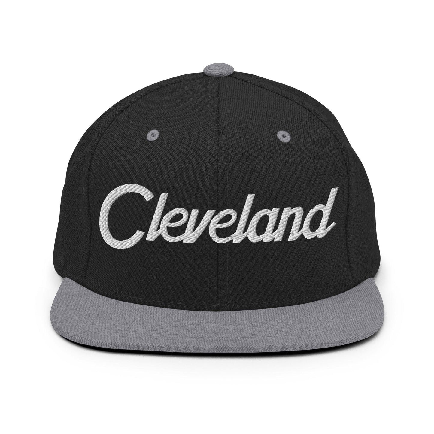 Cleveland Script Snapback Hat Black Silver