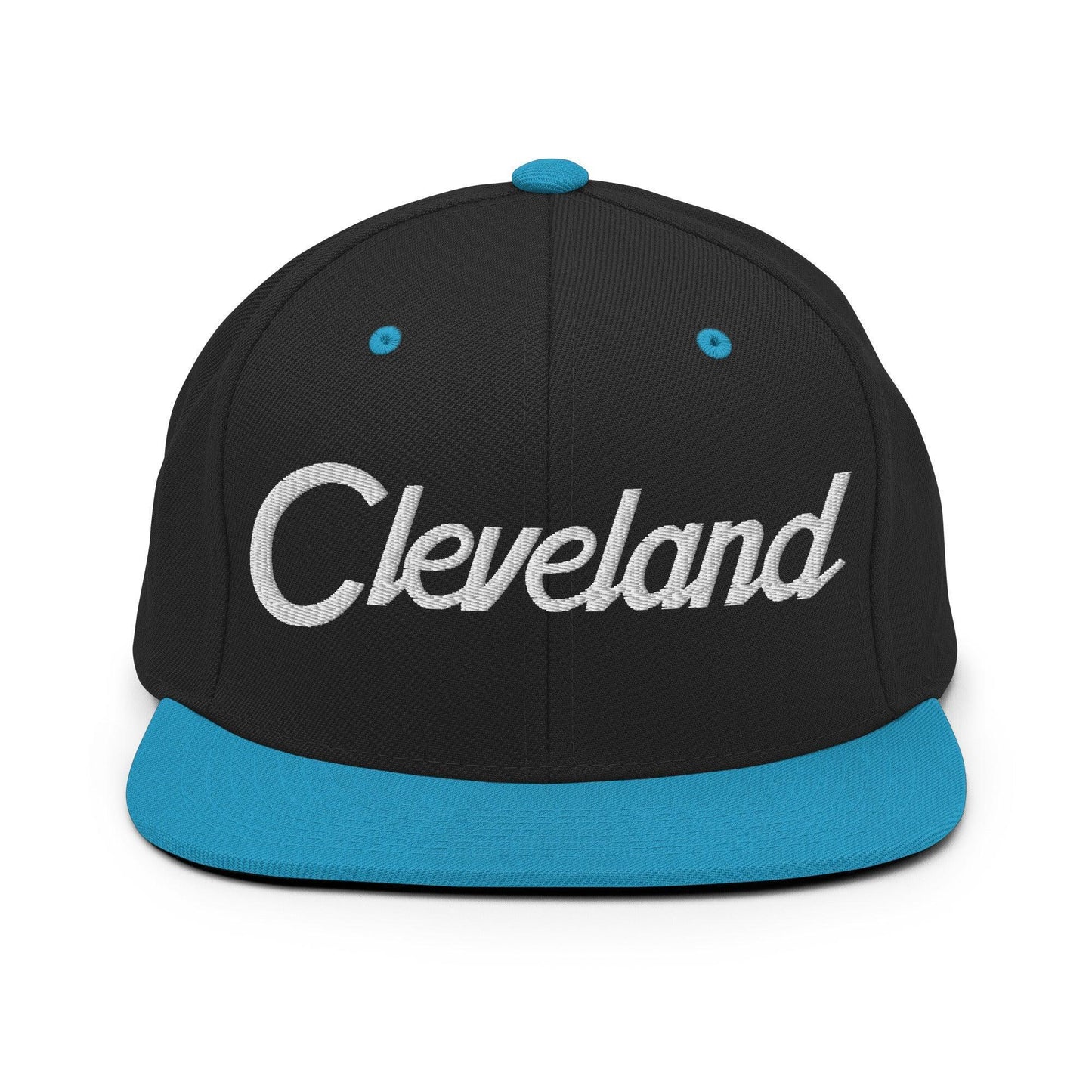 Cleveland Script Snapback Hat Black Teal