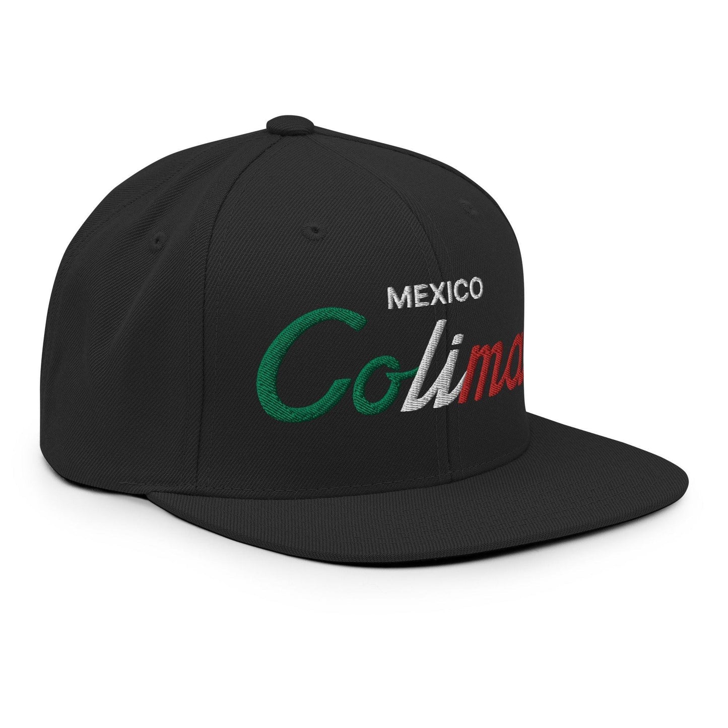 Colima Mexico Vintage Sports Script Snapback Hat Black