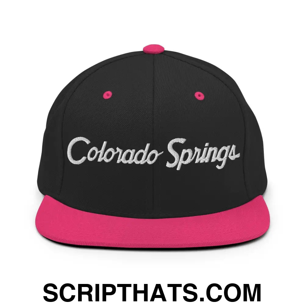 Colorado Springs Script Snapback Hat Black Neon Pink