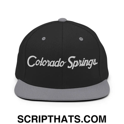 Colorado Springs Script Snapback Hat Black Silver