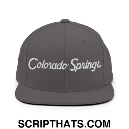 Colorado Springs Script Snapback Hat Dark Grey