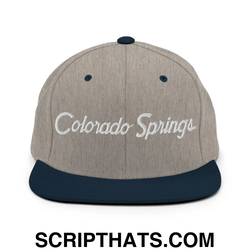 Colorado Springs Script Snapback Hat Heather Grey Navy