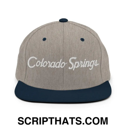 Colorado Springs Script Snapback Hat Heather Grey Navy