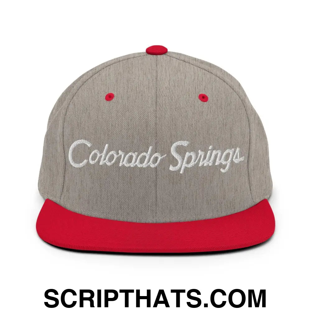 Colorado Springs Script Snapback Hat Heather Grey Red