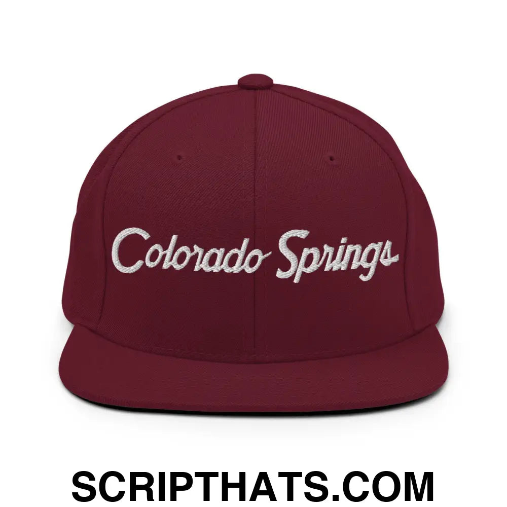 Colorado Springs Script Snapback Hat Maroon