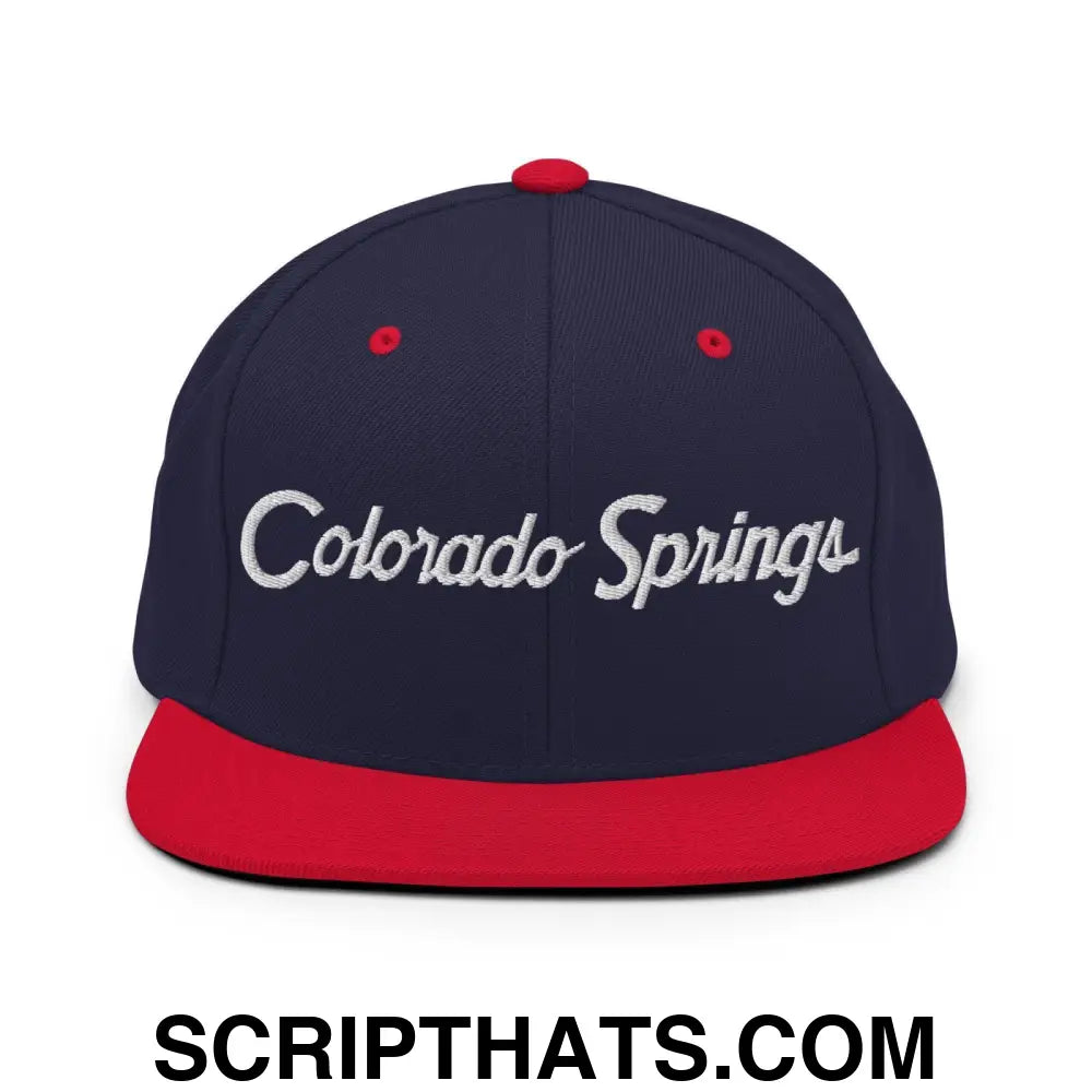 Colorado Springs Script Snapback Hat Navy Red