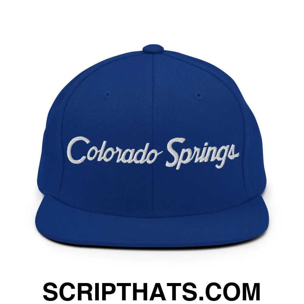 Colorado Springs Script Snapback Hat Royal Blue