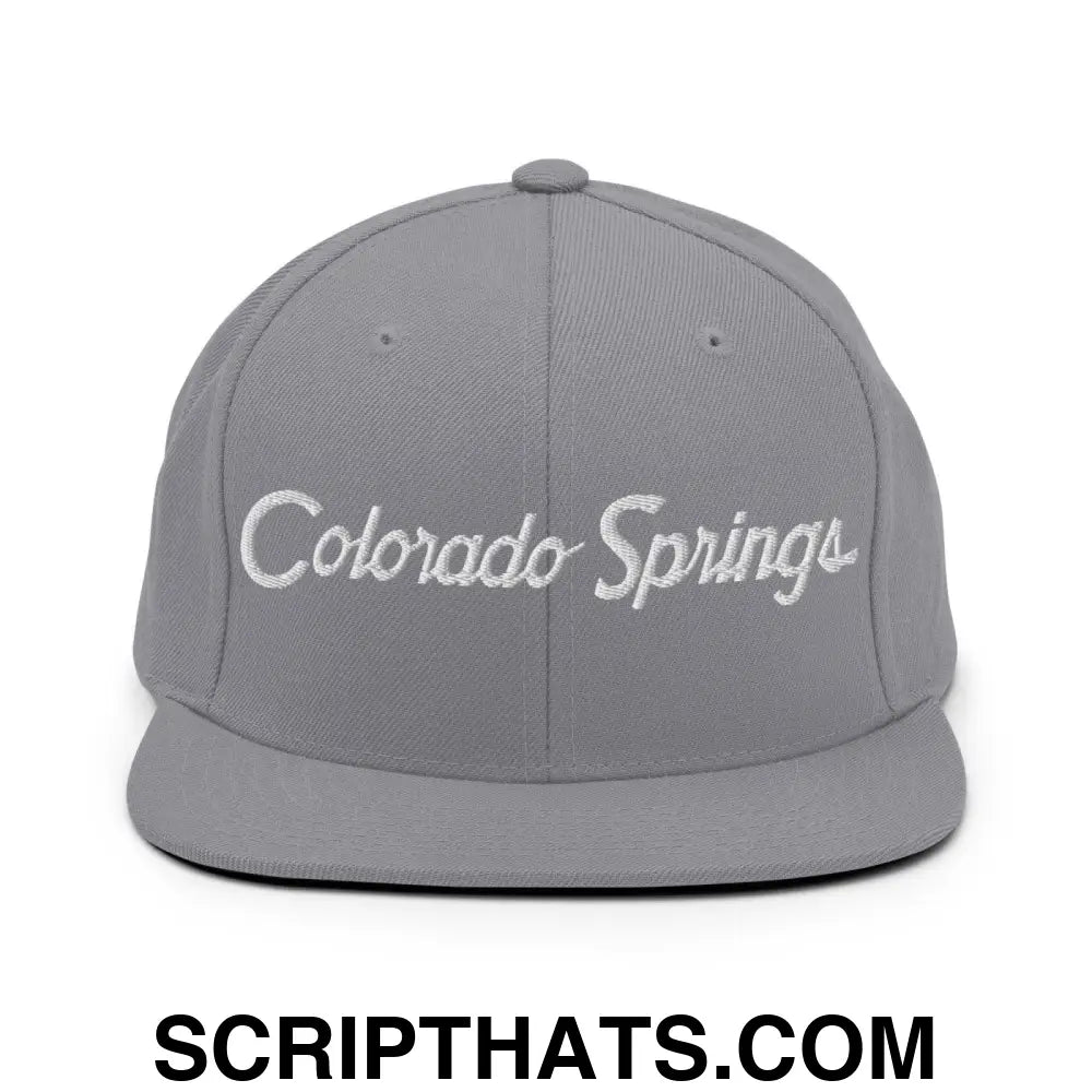 Colorado Springs Script Snapback Hat Silver