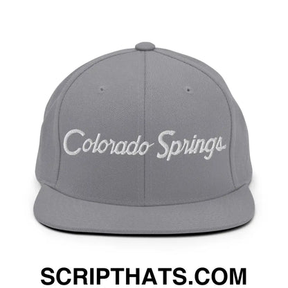 Colorado Springs Script Snapback Hat Silver