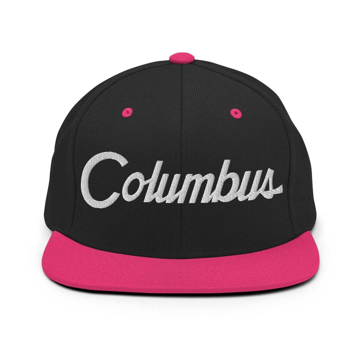 Columbus Script Snapback Hat Black Neon Pink