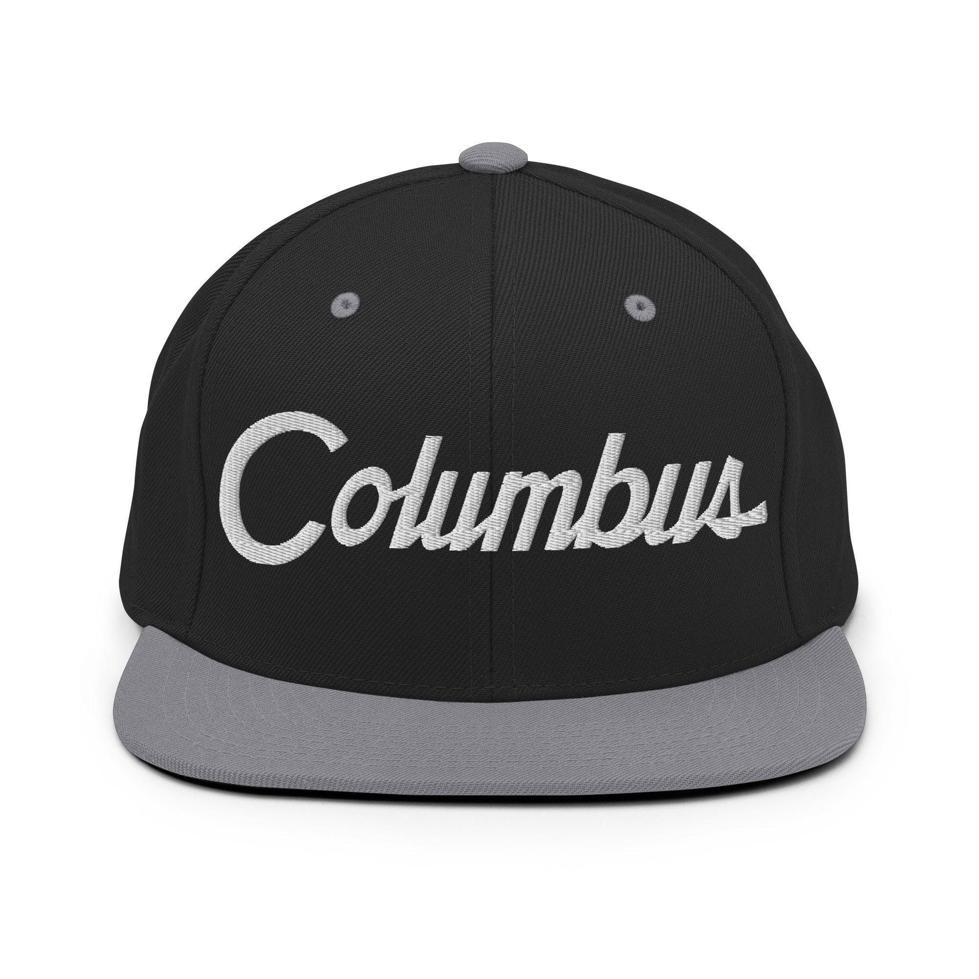 Columbus Script Snapback Hat Black Silver