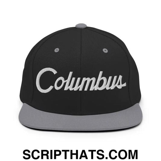 Columbus Script Snapback Hat Black Silver