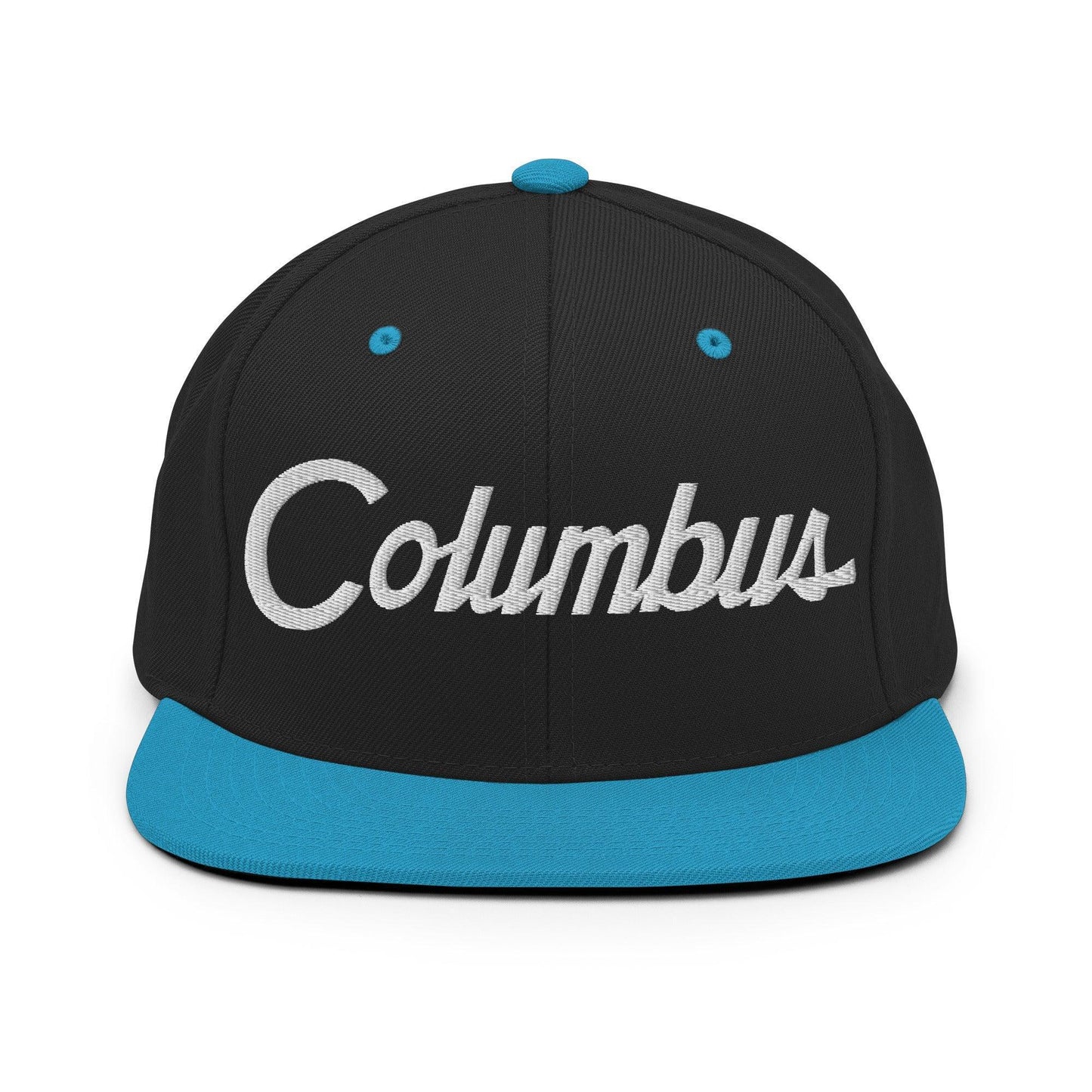 Columbus Script Snapback Hat Black Teal
