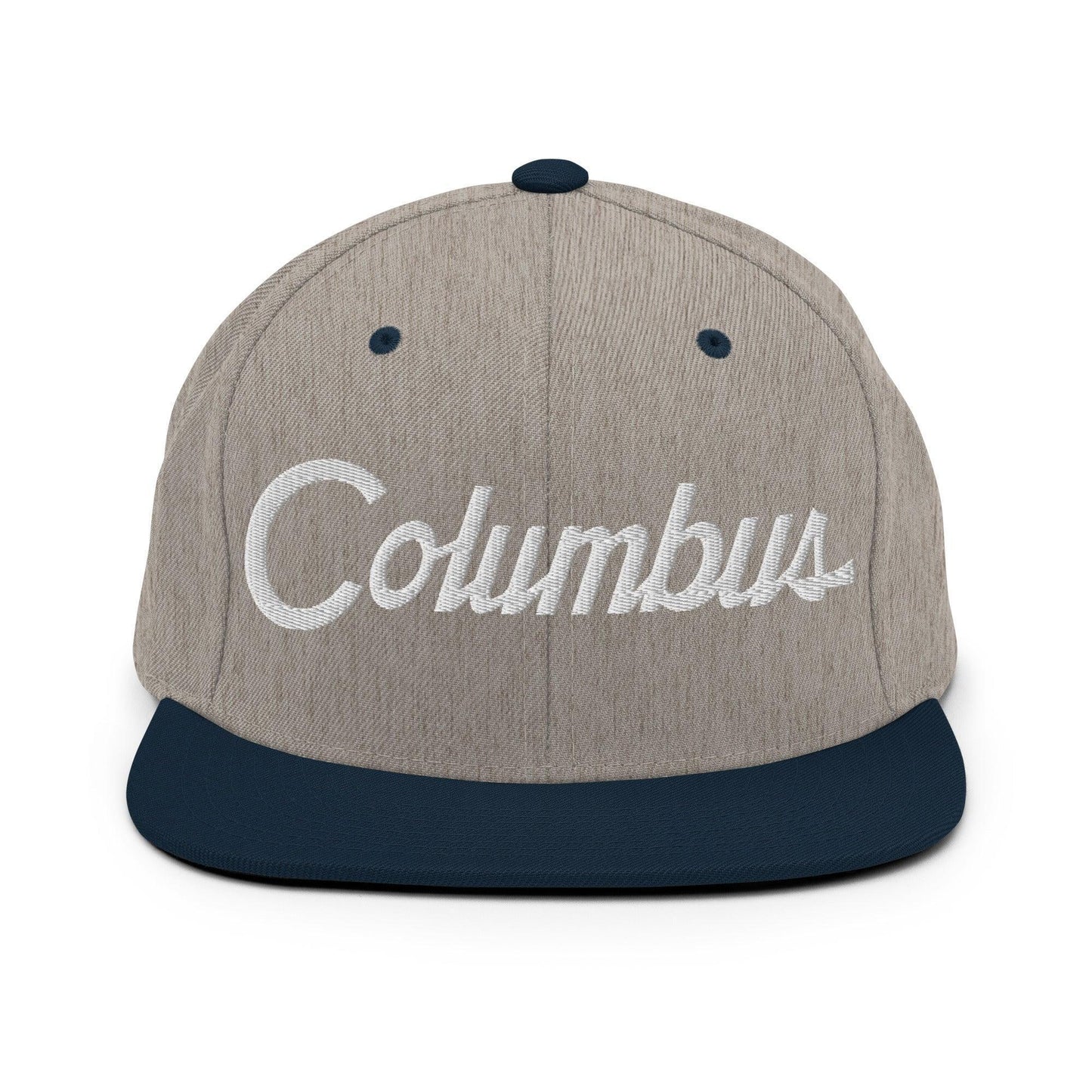 Columbus Script Snapback Hat Heather Grey Navy