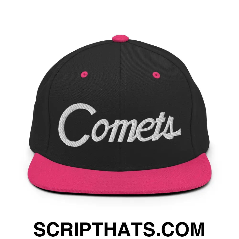 Comets School Mascot Script Snapback Hat Black Neon Pink