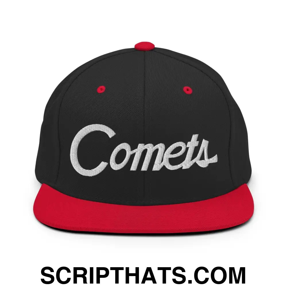 Comets School Mascot Script Snapback Hat Black Red