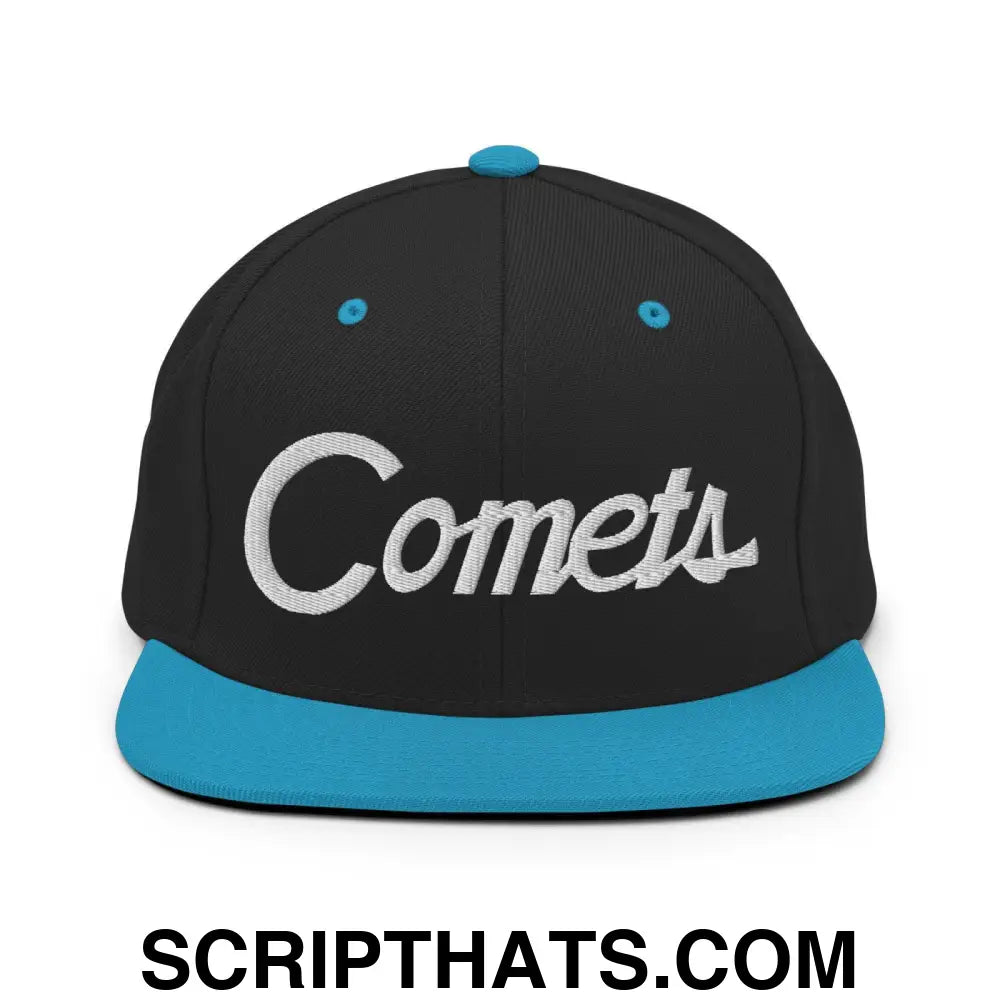 Comets School Mascot Script Snapback Hat Black Teal